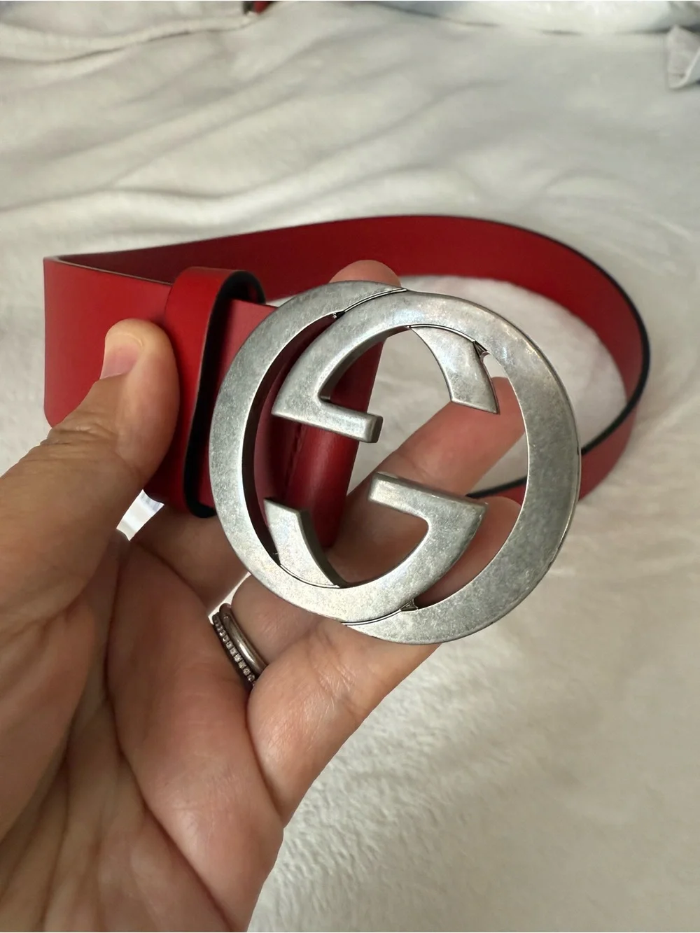 Gucci Red Leather Interlocking G Belt 85